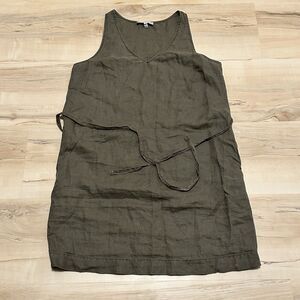 michael stars‎ women m dress linen sleeveless v neck tie waist green lagenlook